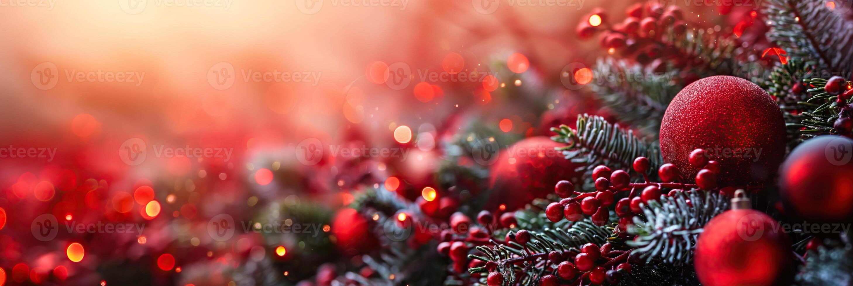 A red and green Christmas tree with red and green berries and red photo