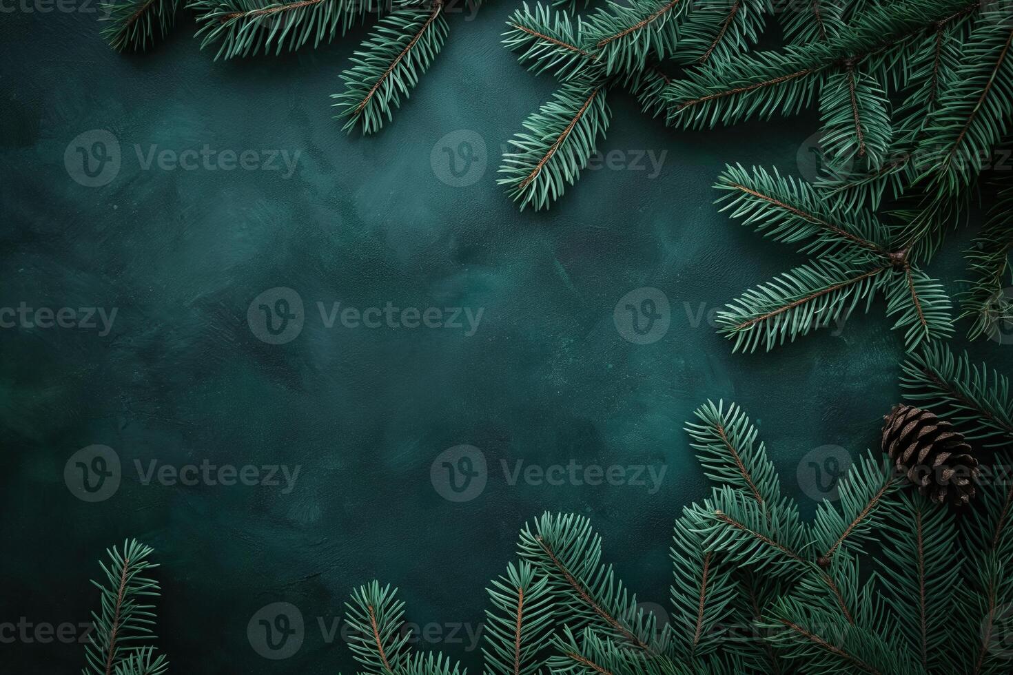 Minimalistic trendy green Christmas background with fir branches photo