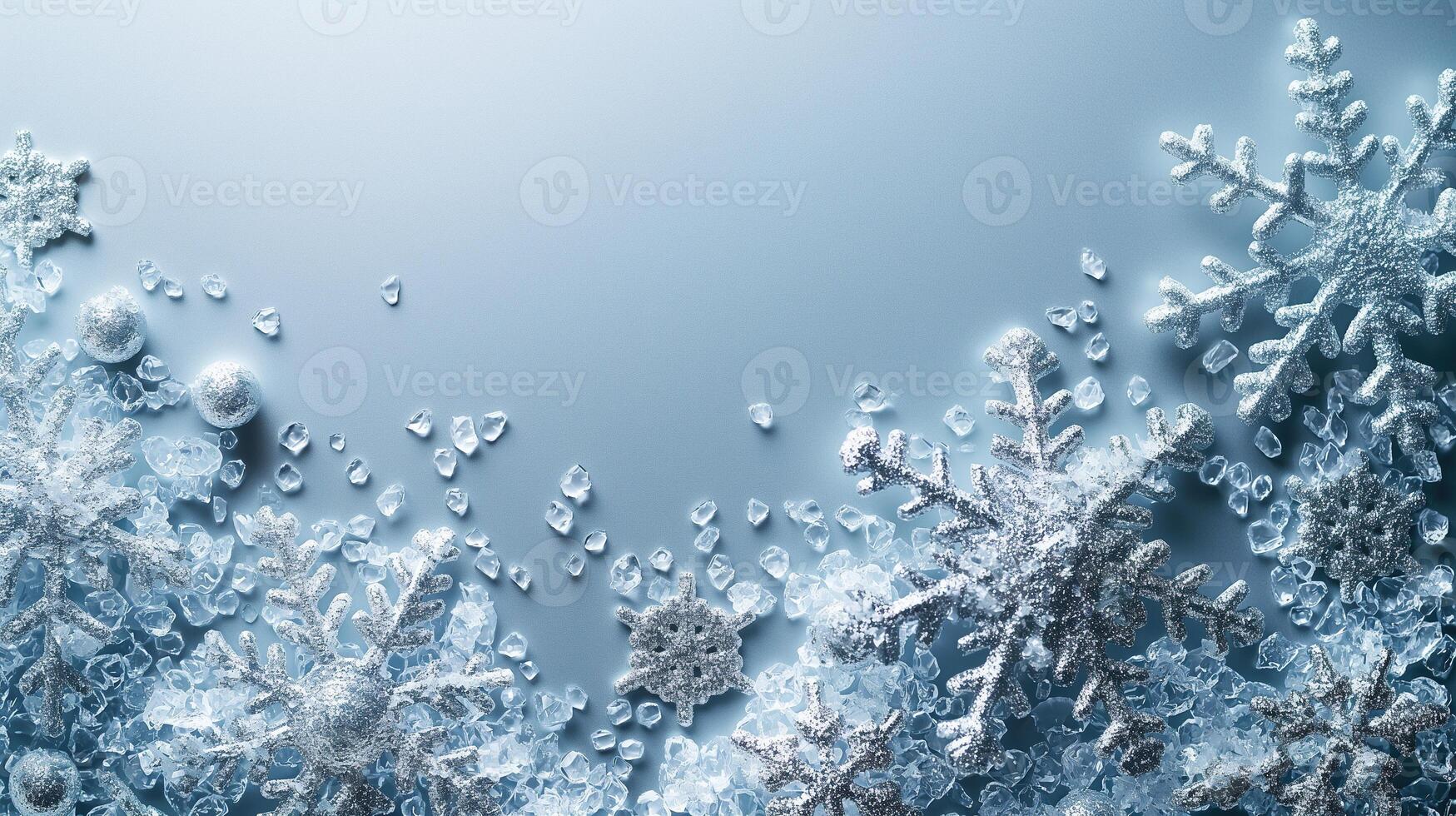 A snowy background with a lot of snowflakes and ice crystals photo