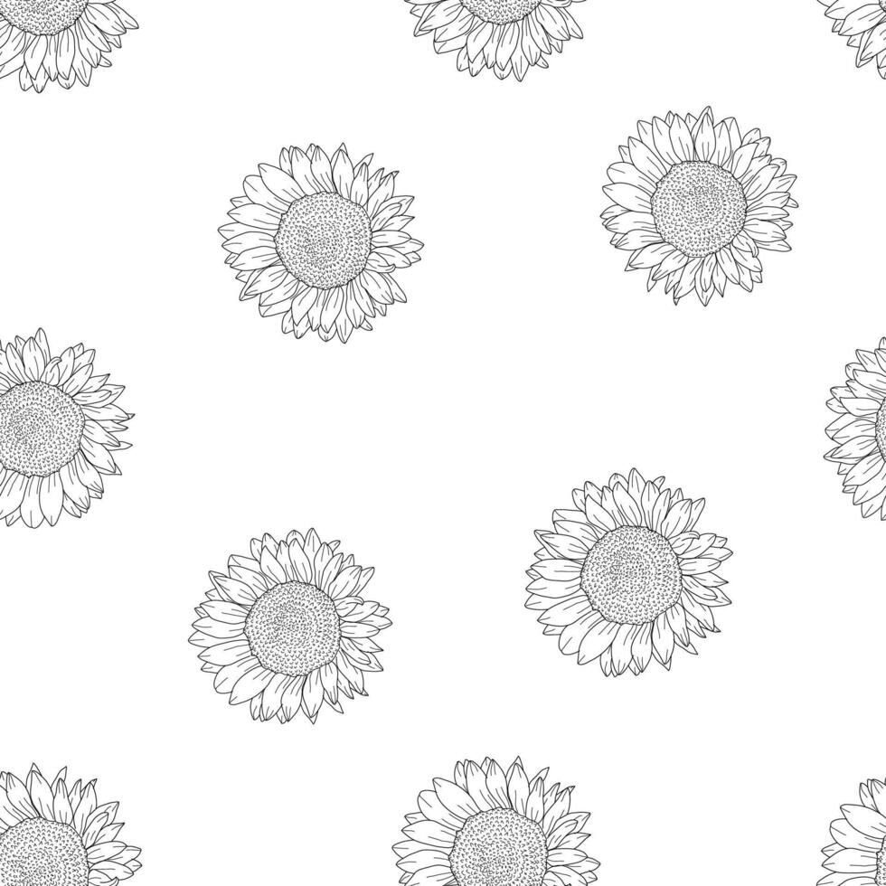 Sunflower pattern background. Handrawn of sunflower pattern. Doodle sunflower pattern background. Retro 90s Sunflower Seamless Pattern background.. vector