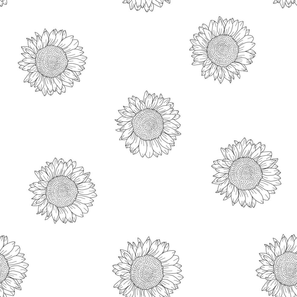 Sunflower pattern background. Handrawn of sunflower pattern. Doodle sunflower pattern background. Retro 90s Sunflower Seamless Pattern background.. vector