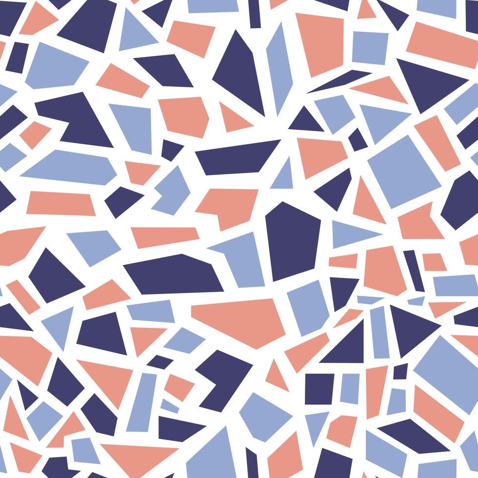 Mosaic Seamless Pattern with Pink and Blue on White Colors. Abstract art print. Design for paper, covers, cards, fabrics, interior items and any. vector