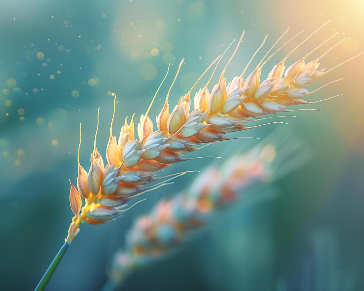 a close up of a wheat field with sunlight photo