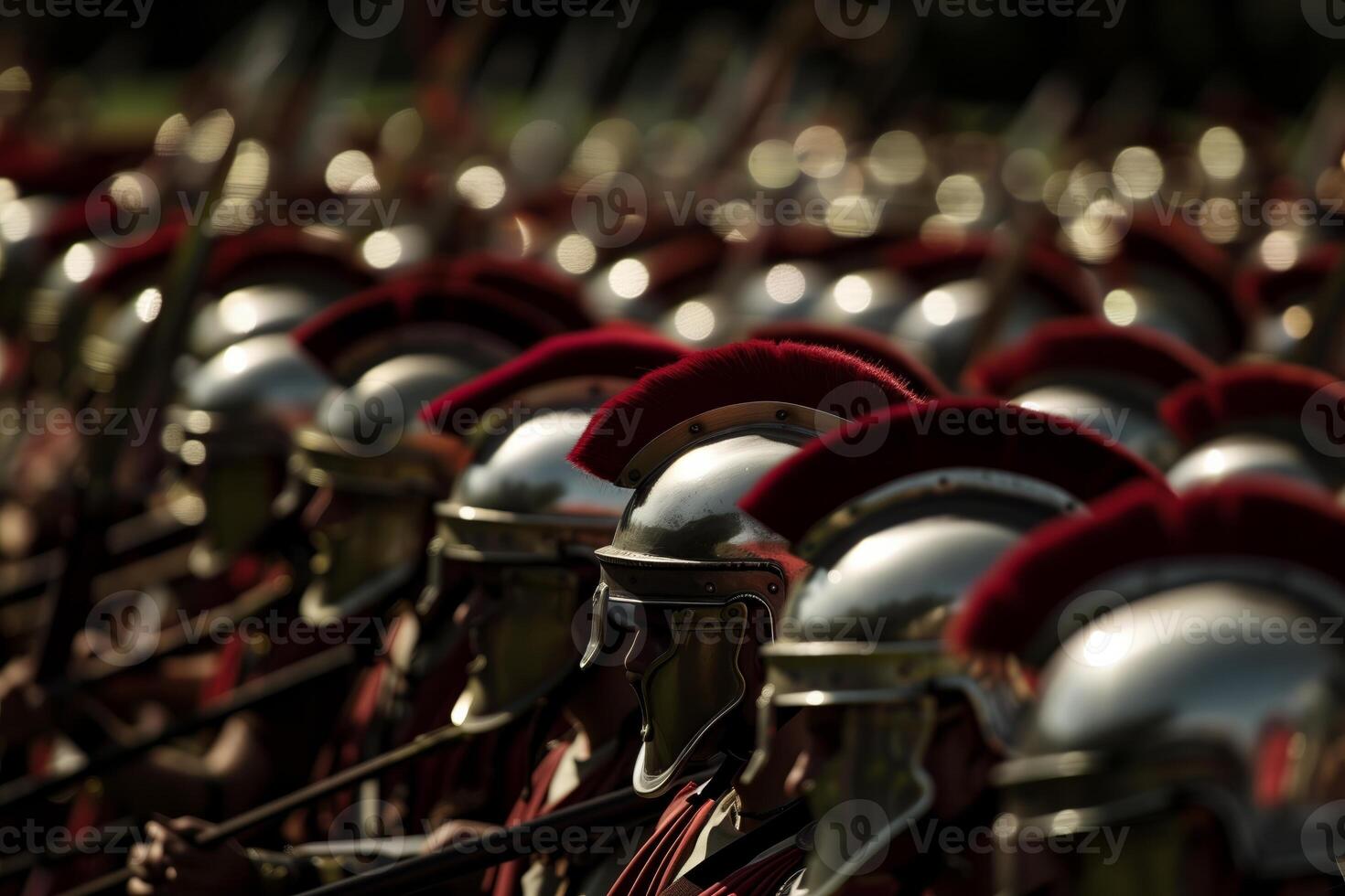 Roman legionnaires helmets in sunlight photo