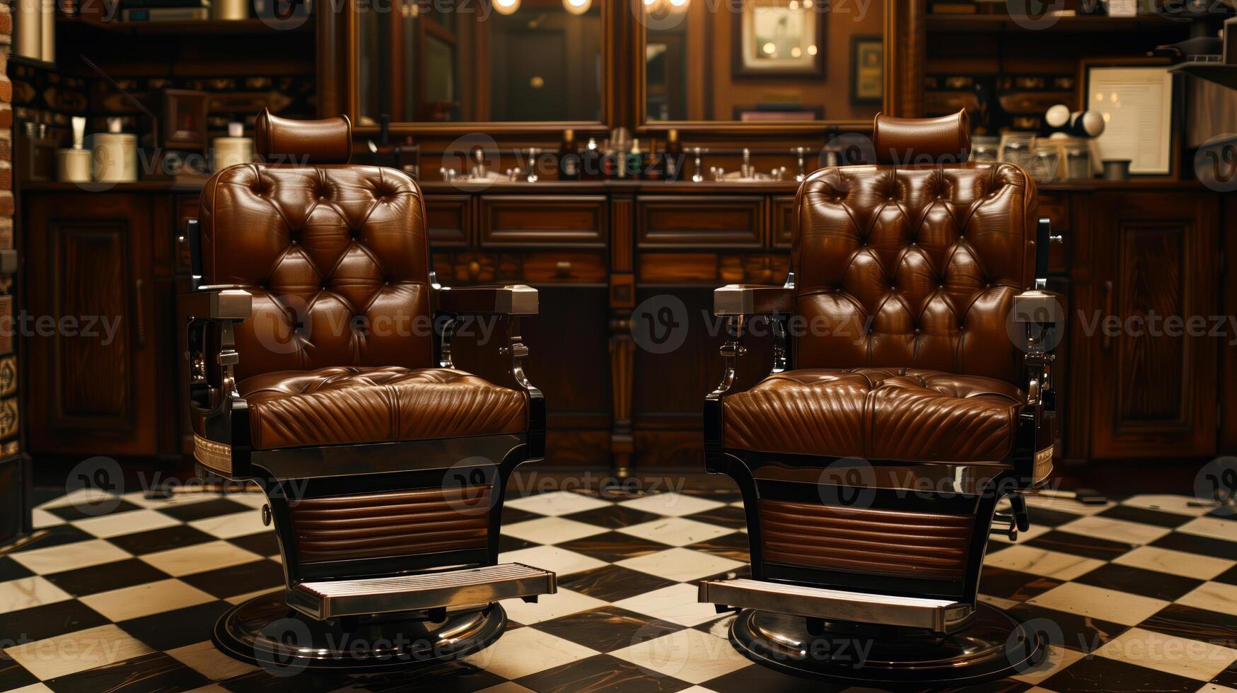 Vintage barbershop interior with elegant chairs photo