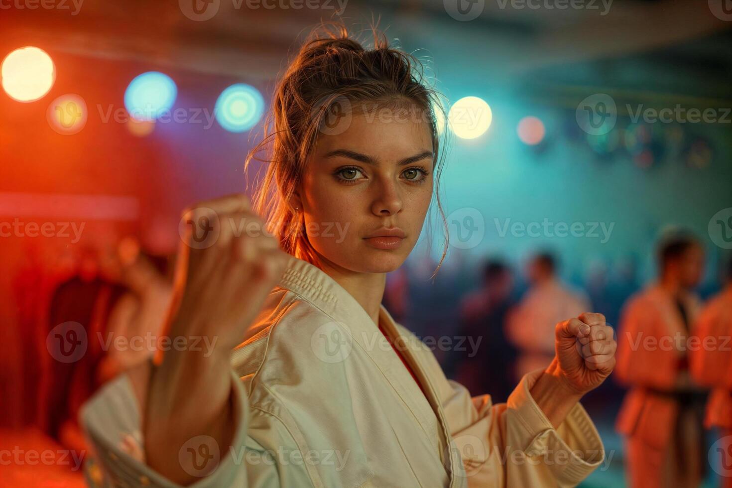 Female martial artist ready for combat photo