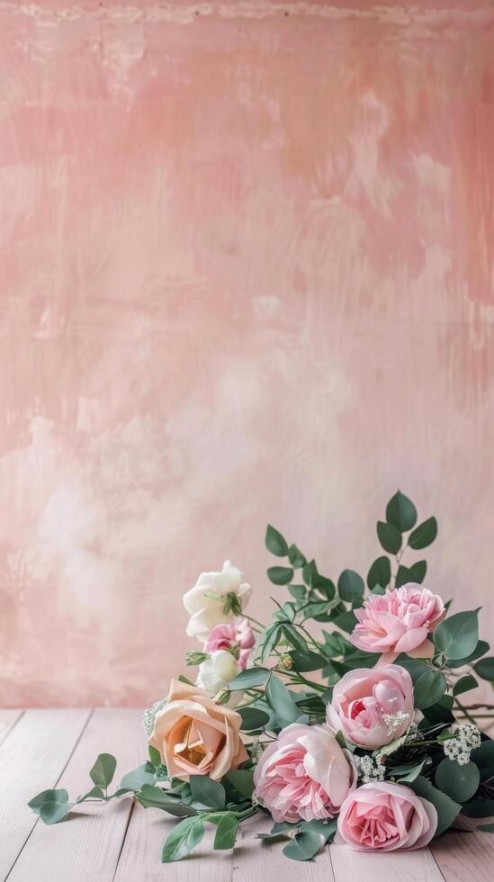 Soft Floral Elegance on Pastel Backdrop photo