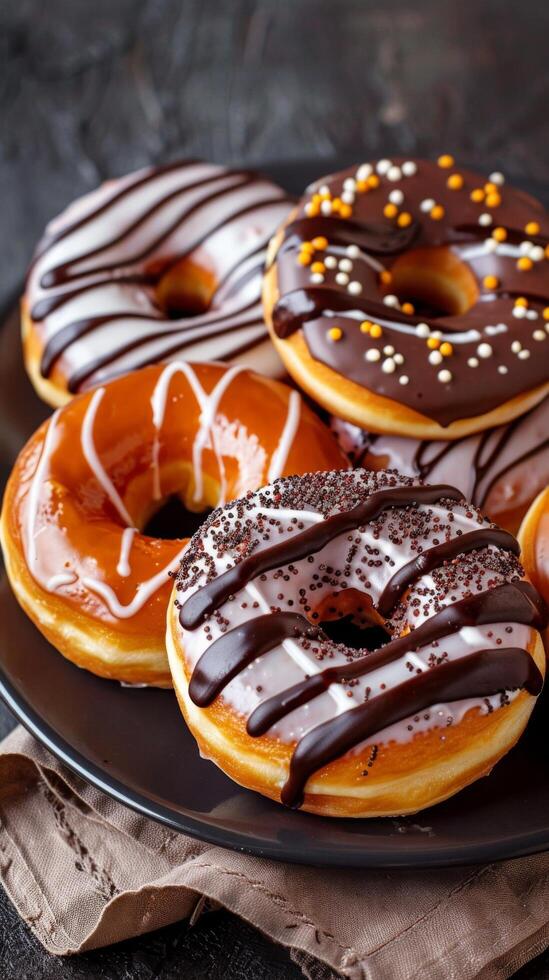 Decorated Glazed Donuts on Plate photo