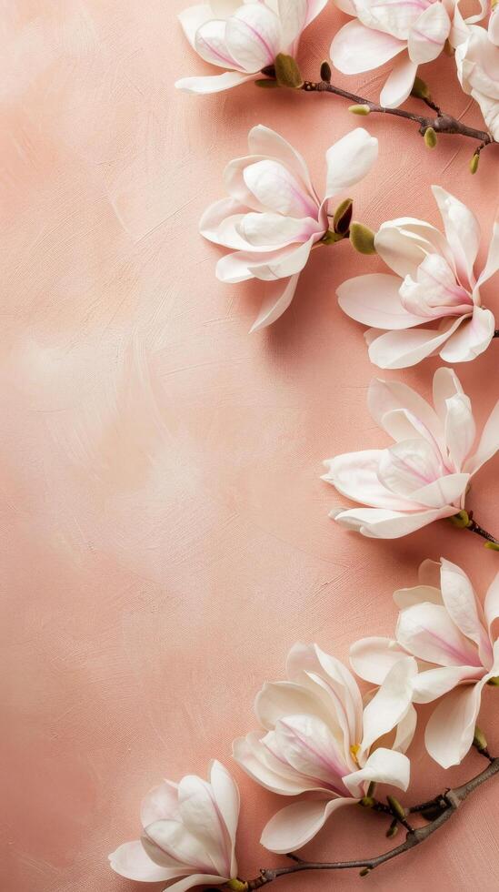 White Magnolia Flowers on Pink photo