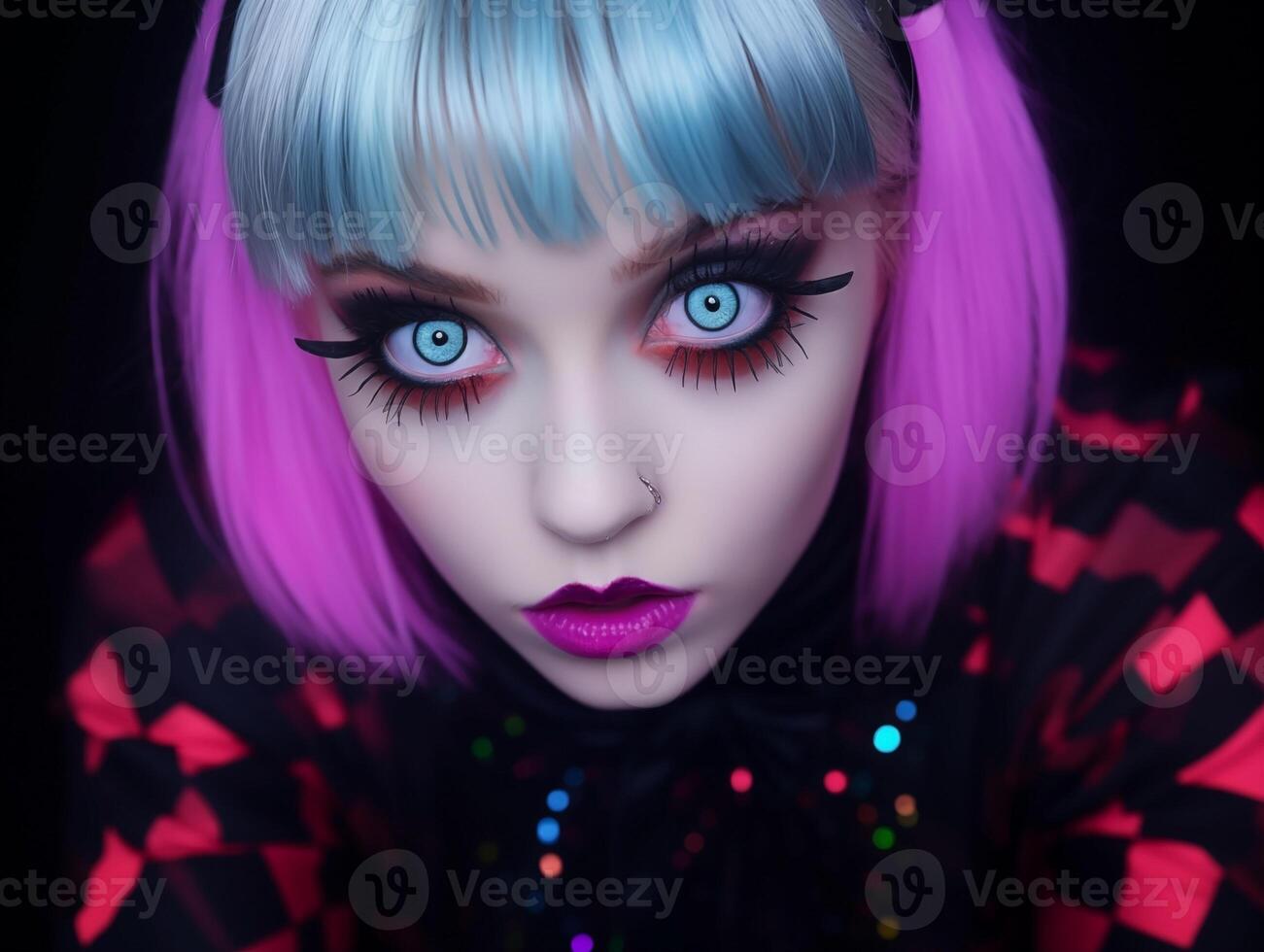 Beautiful gothic girl close-up, dark beauty photo