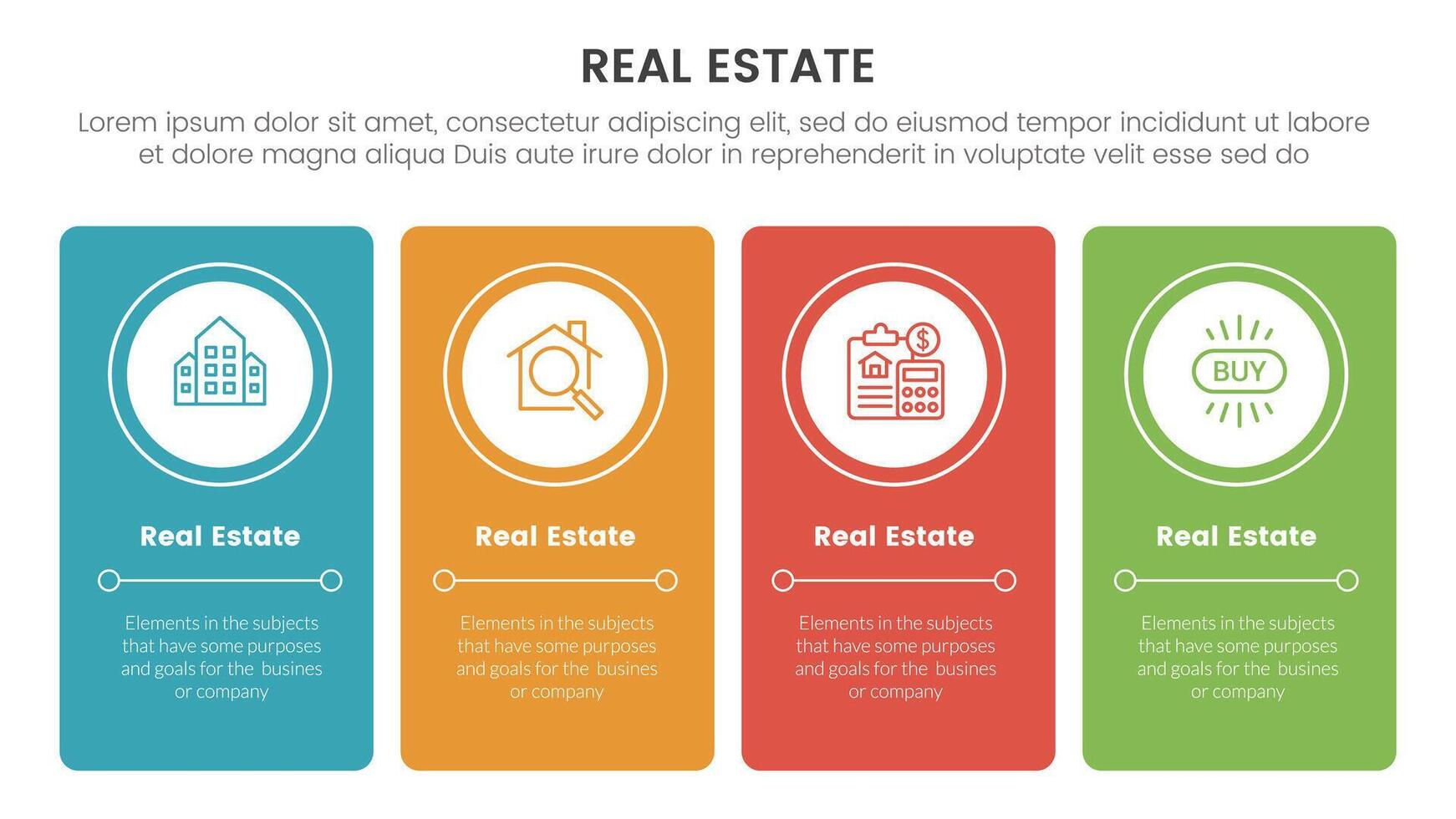 real estate property infographic template banner with vertical box and circle inside with 4 point list information for slide presentation vector