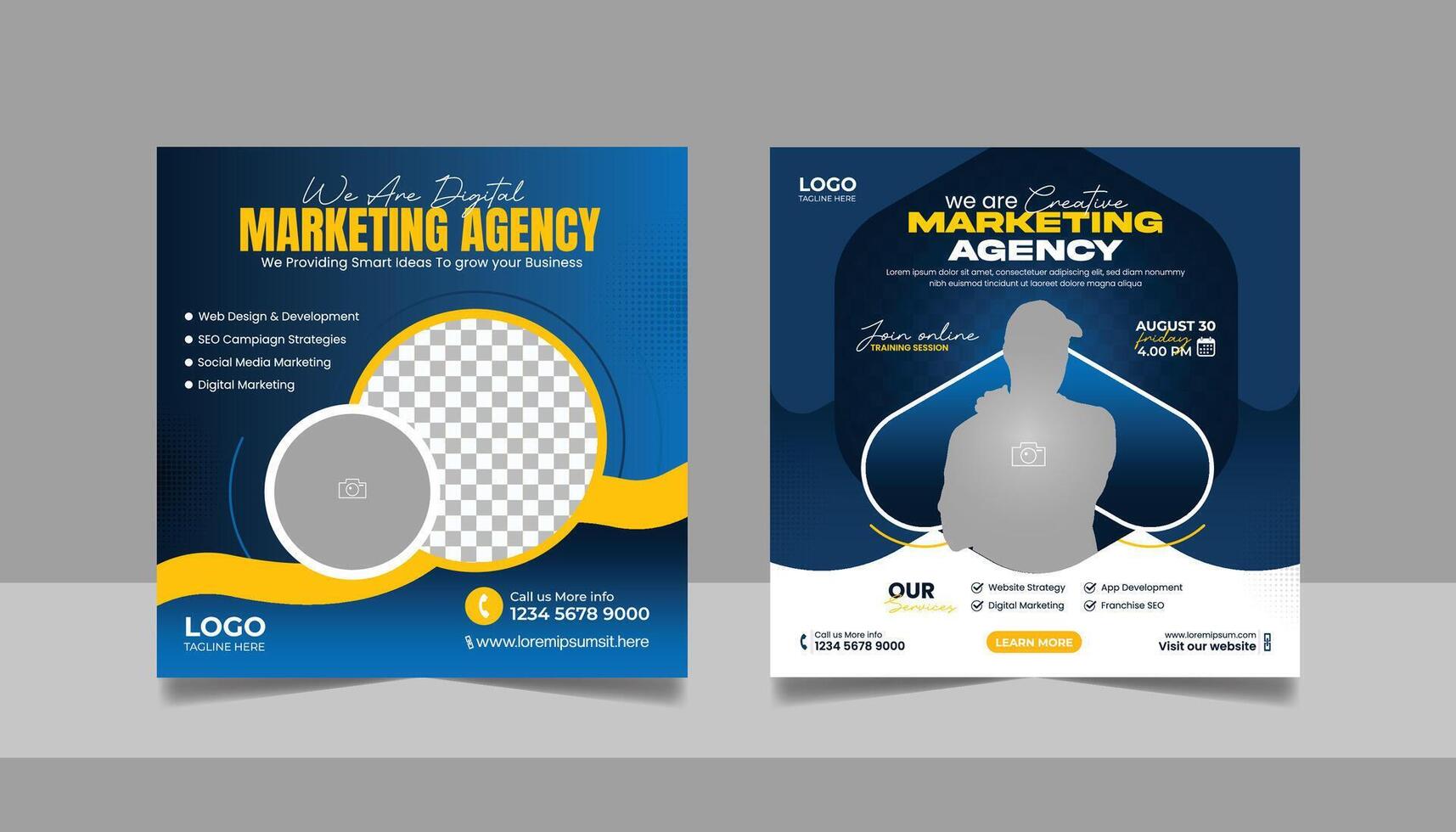 Digital Marketing Social Media Post Template, Online Live Webinar, Business Conference, Guest Speaker Web Banner Square Flyer Design Set. vector