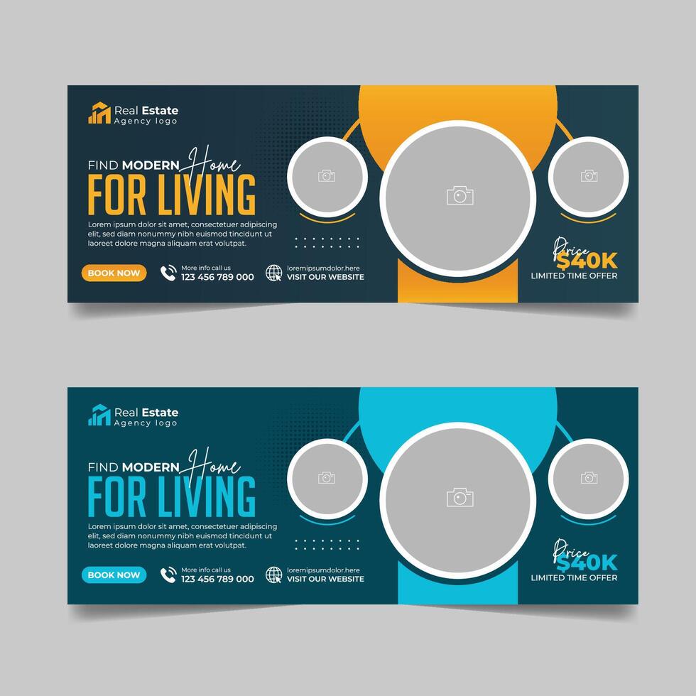 Real estate business house property sale advertising cover page banner design template. vector