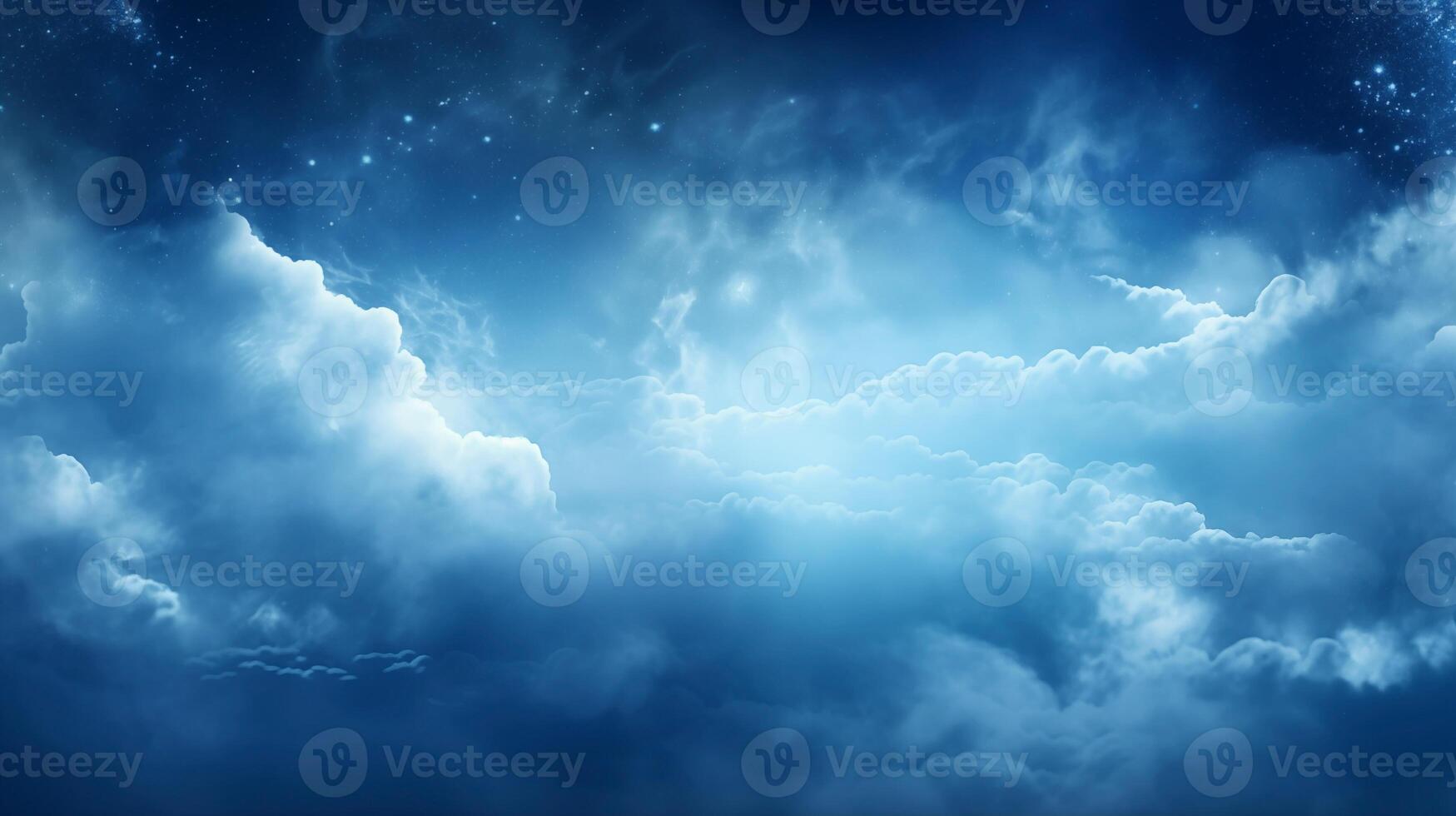 Day meets night in a dreamy sky background with stars peaking through clouds photo