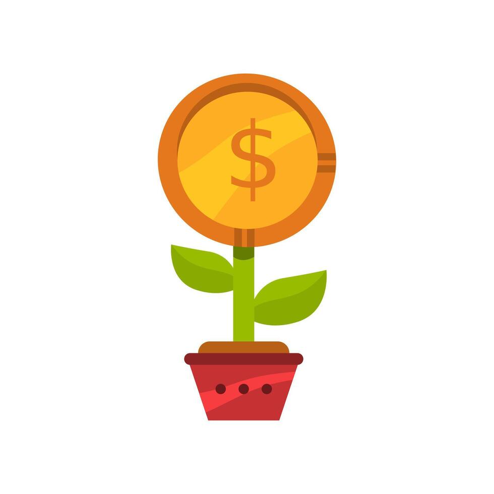Plant with dollar coin on top, symbolizing growth and wealth, perfect for finance and investment concepts in design projects vector