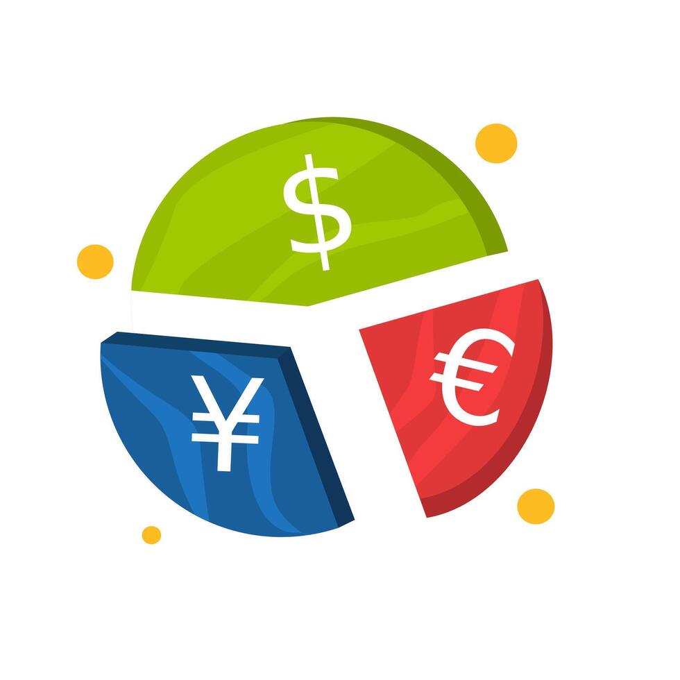 Colorful currency symbol illustration suitable for financial websites, blogs, presentations, and educational materials on international currency exchange vector