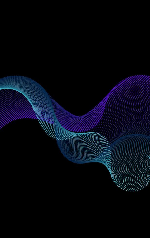 Dot particles gradient wave line on black background vector