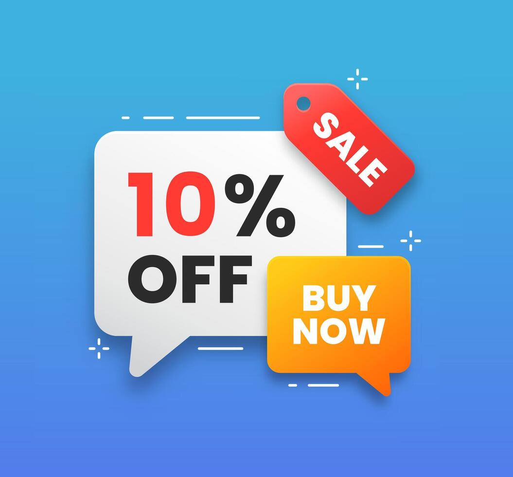 Discount label banner shape tags. Special offer speech bubbles. Promotion banner with 10 percent discount offer. Sale coupon price tag icon sticker message vector