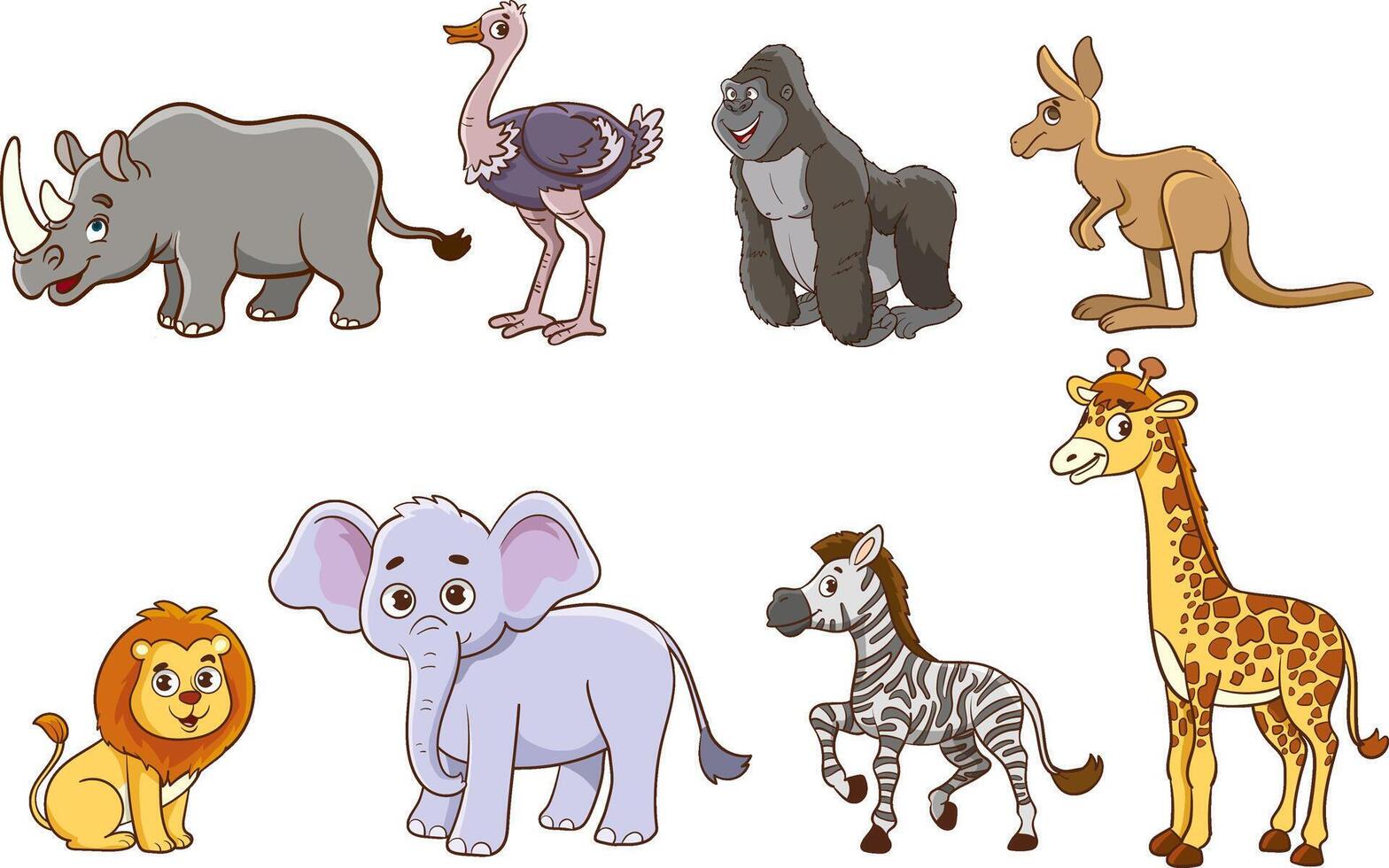 Set Of Cute Cartoon Animals.Big set with cartoon applied animals. collection with mammals. vector