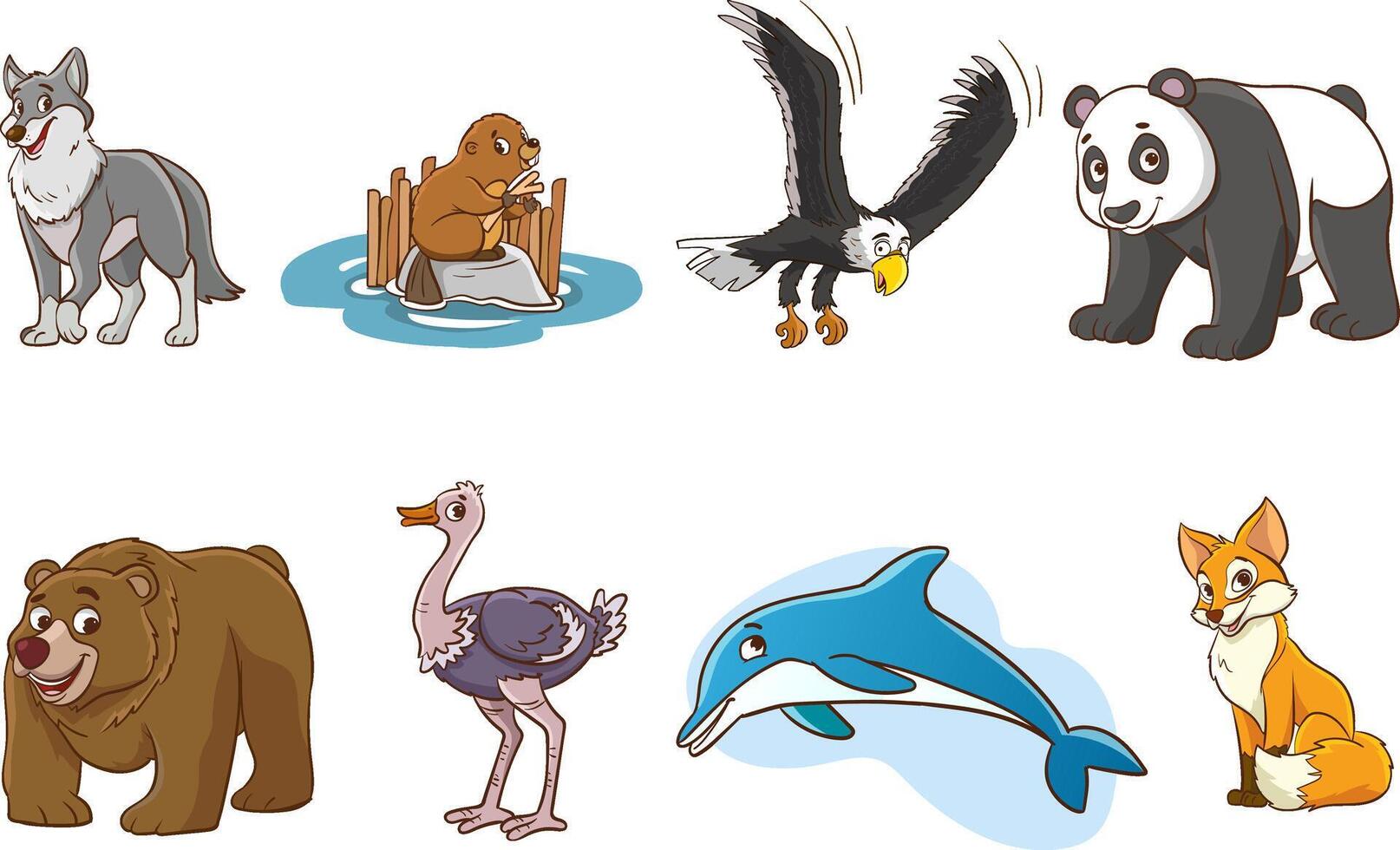 Set Of Cute Cartoon Animals.Big set with cartoon applied animals. collection with mammals. vector
