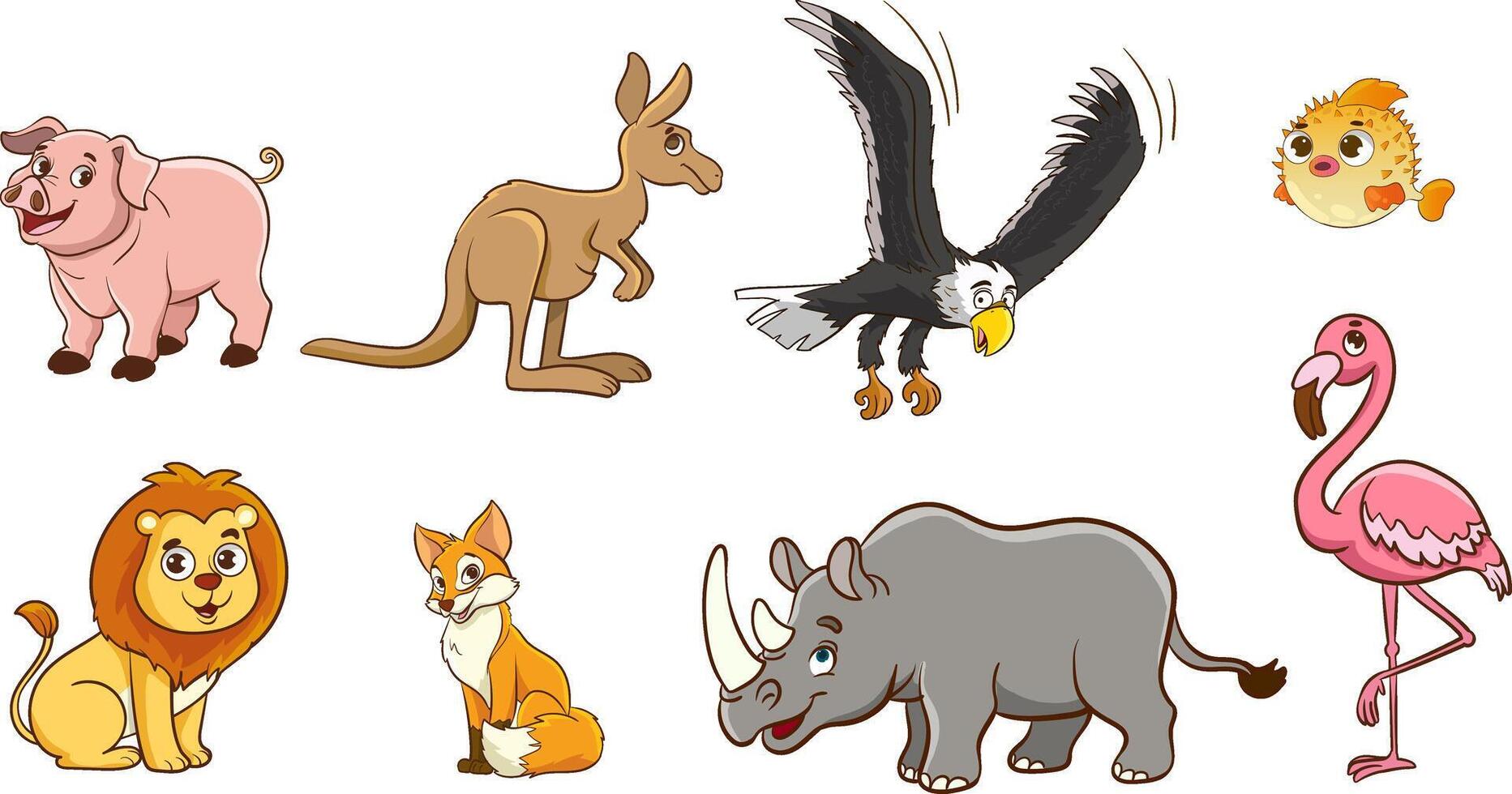 Set Of Cute Cartoon Animals.Big set with cartoon applied animals. collection with mammals. vector