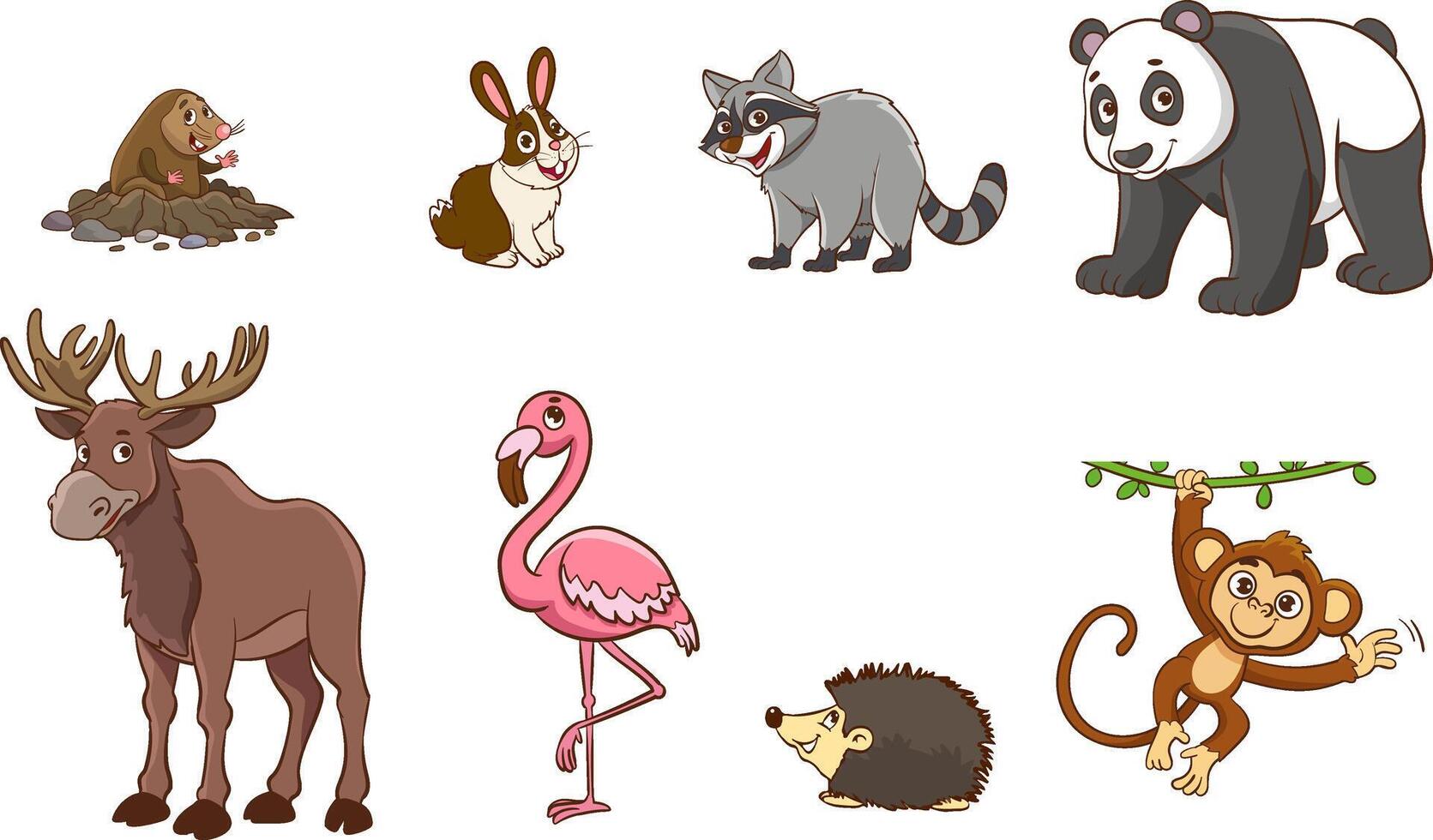 Set Of Cute Cartoon Animals.Big set with cartoon applied animals. collection with mammals. vector