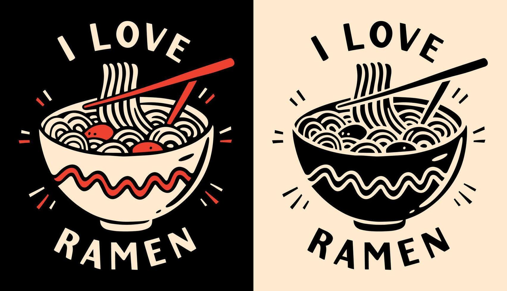 I love ramen lettering poster retro vintage black and red printable drawing cute ramen lover noodles bowl minimalist illustration Japanese food aesthetic for shirt design and print cut file vector