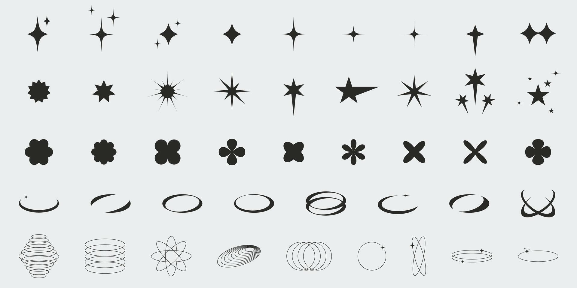 Brutalist abstract bold geometric shapes set. Graphic elements, various figures, y2k design vector