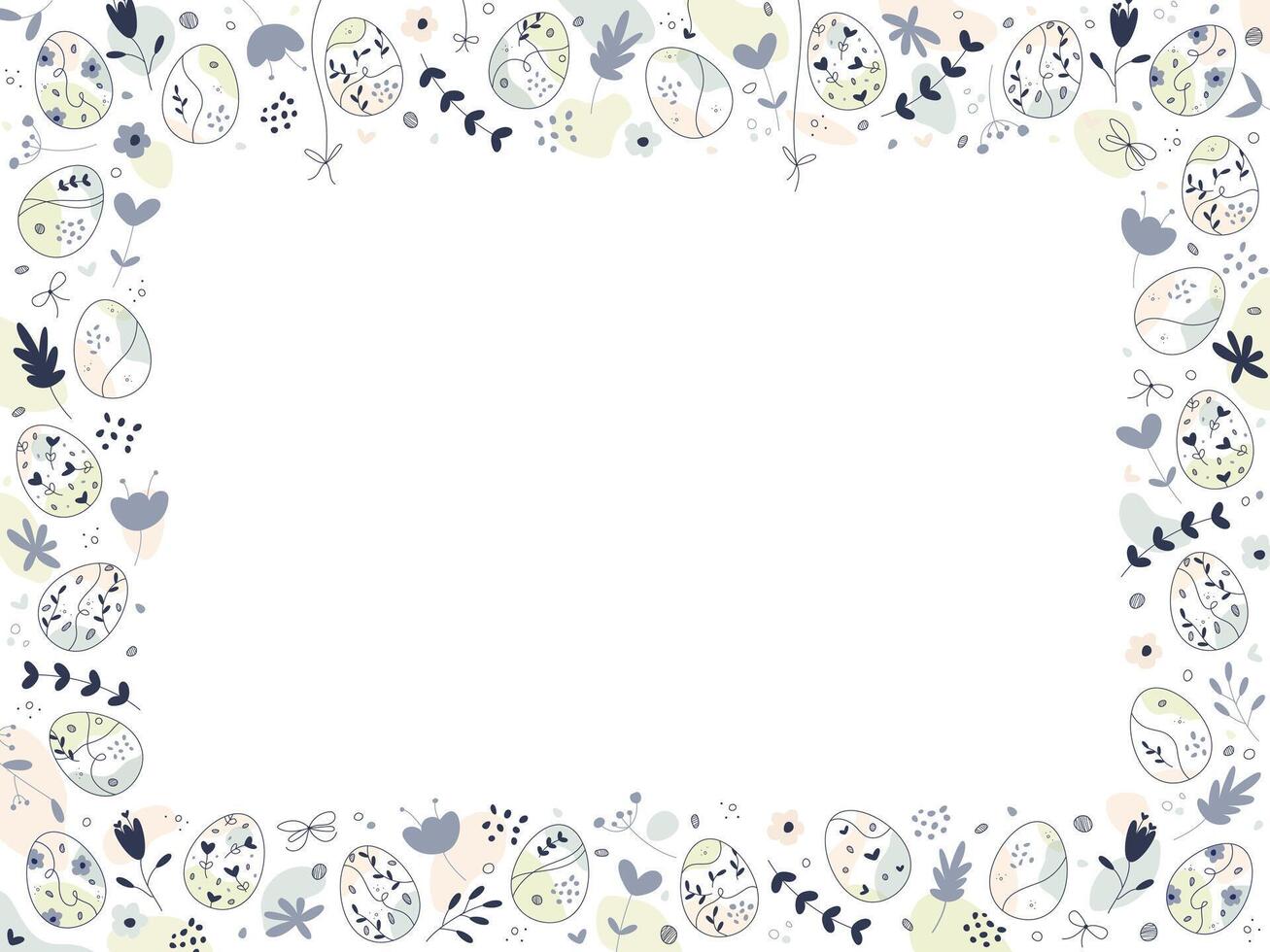 Happy Easter Doodle frame. Horizontal Floral Design. Copy space Background for greeting card, banner or invitation vector