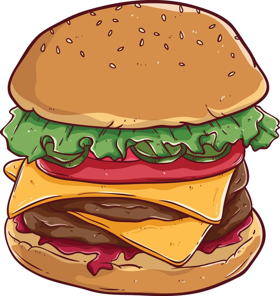 mano dibujo delicioso queso hamburguesa ilustración vector