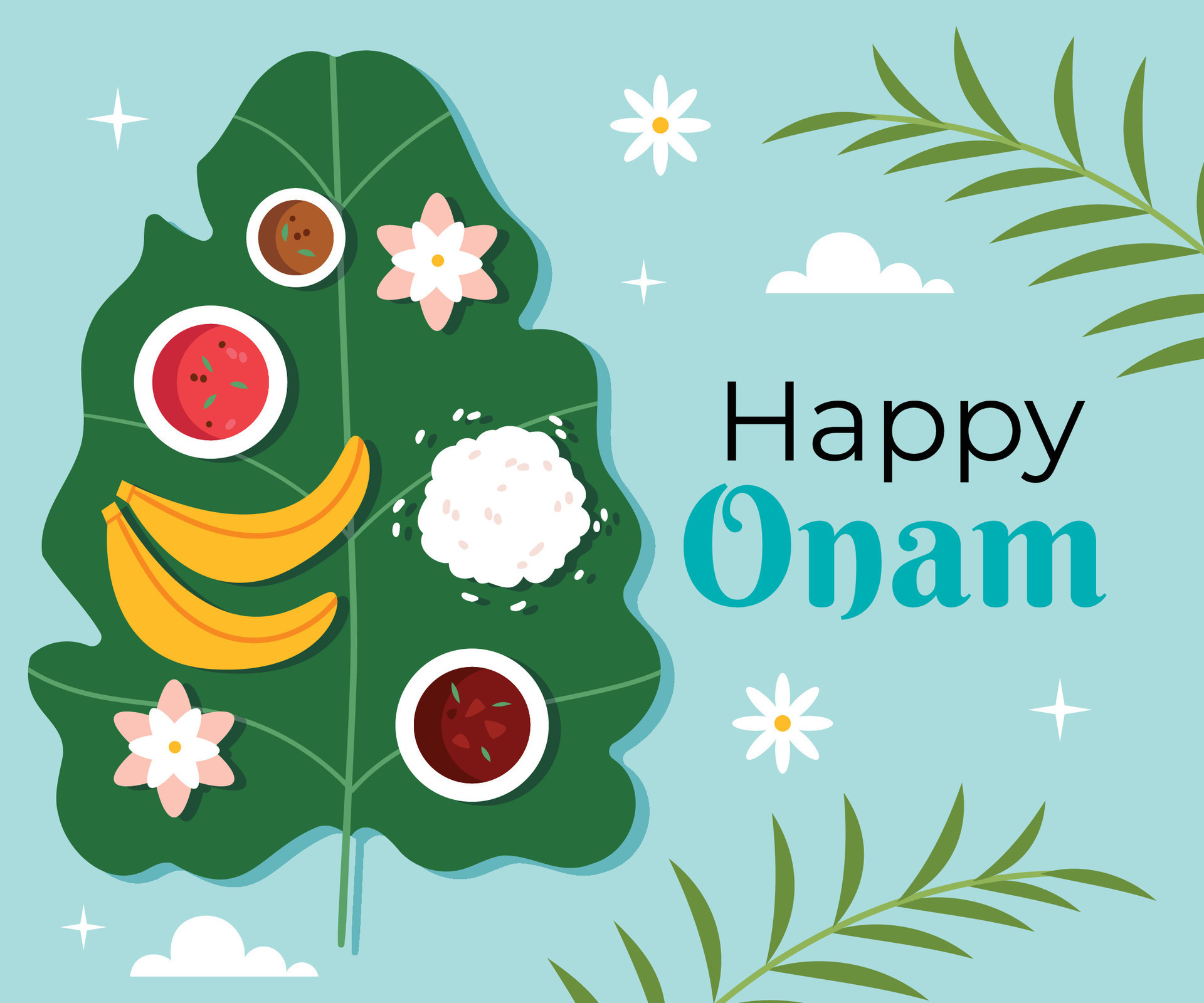 Diwali festival vegetarian food Kerala.Traditional Onam sadhya rice