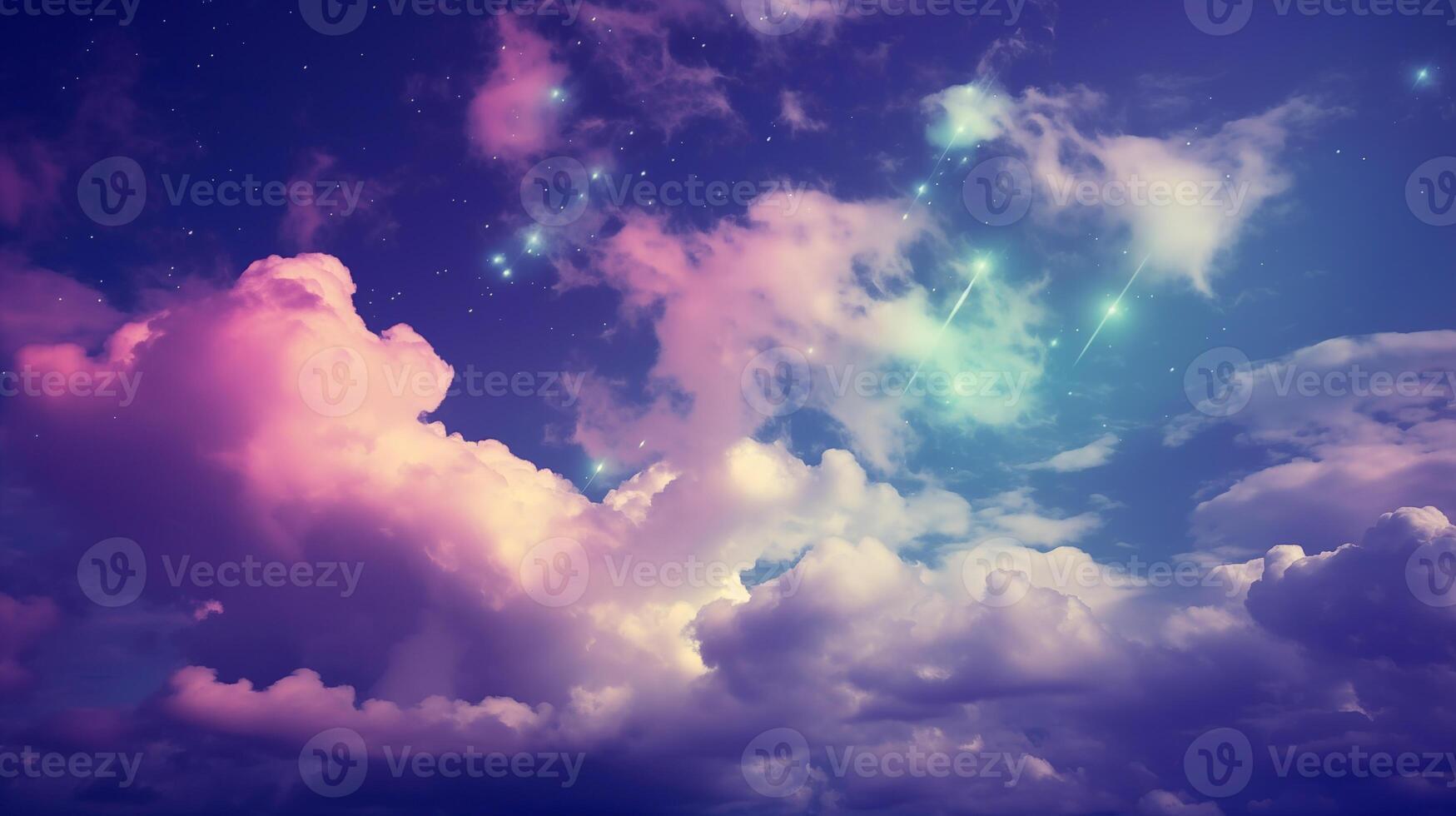 Magical pink clouds and shining stars background for fantasy wallpapers photo