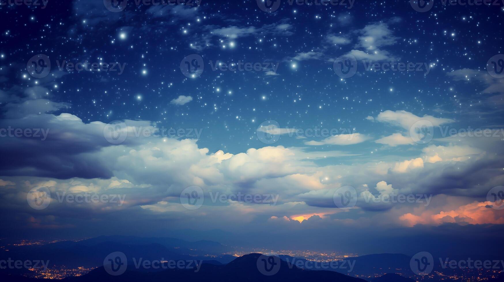 Starry night sky background over mountainous landscape for nature