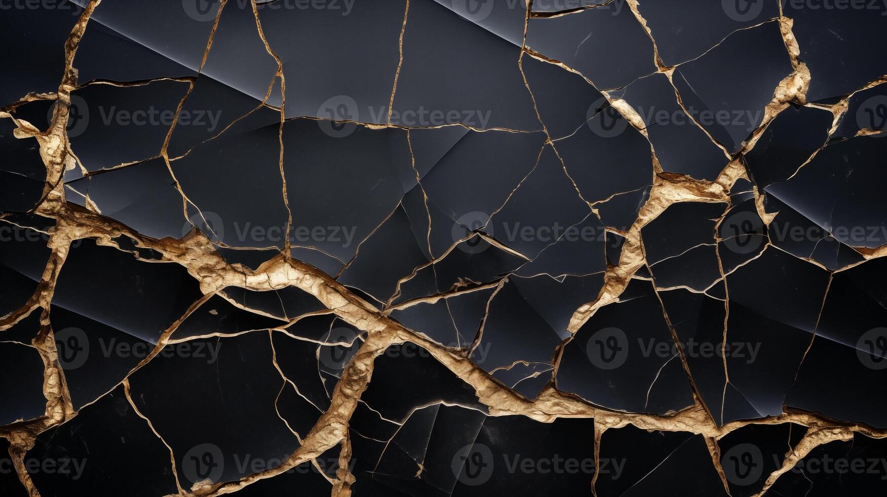 Black marble background with striking golden fractures creating a luxurious feel photo