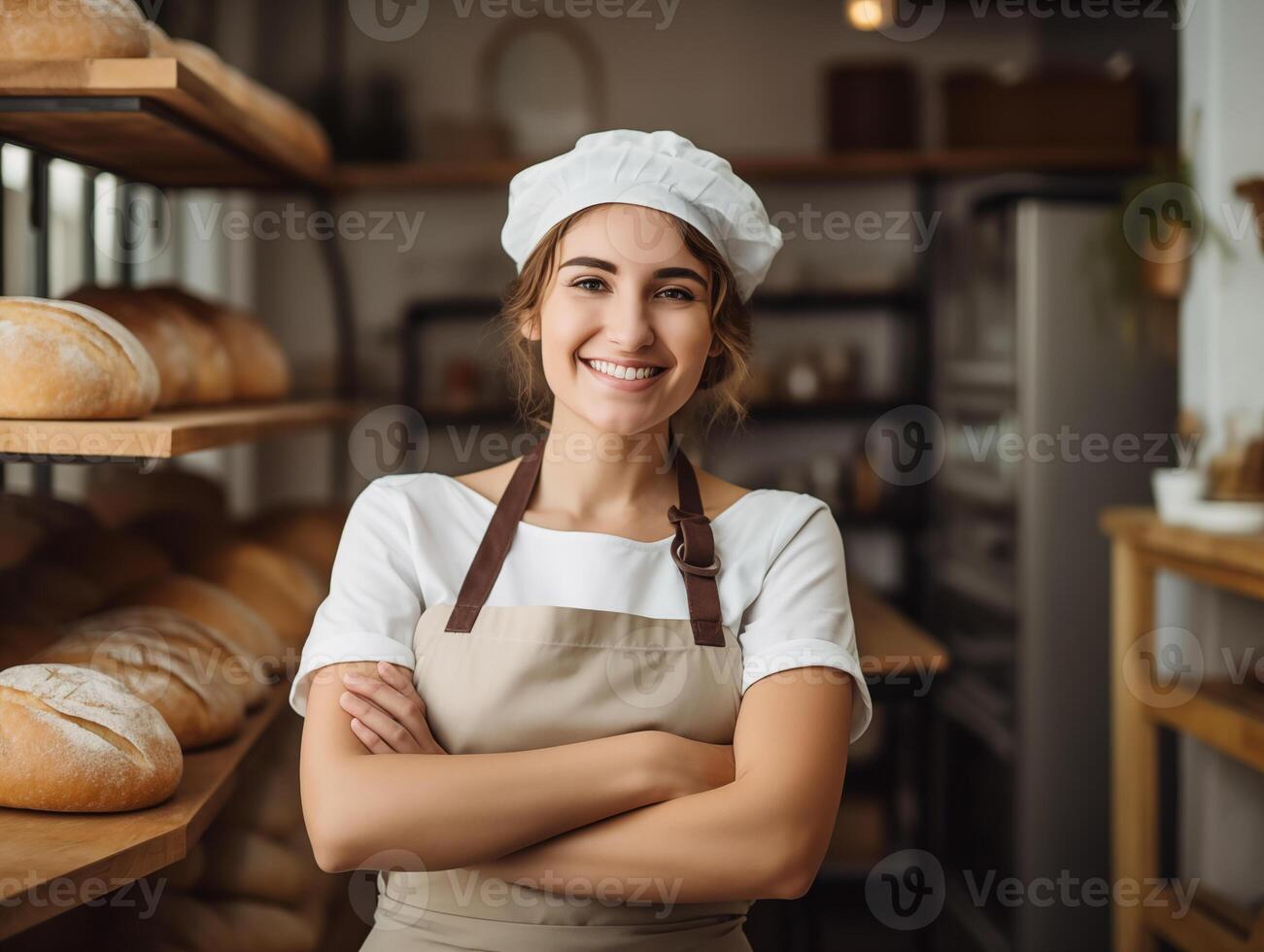 Female baker at work close-up. Woman career concept photo