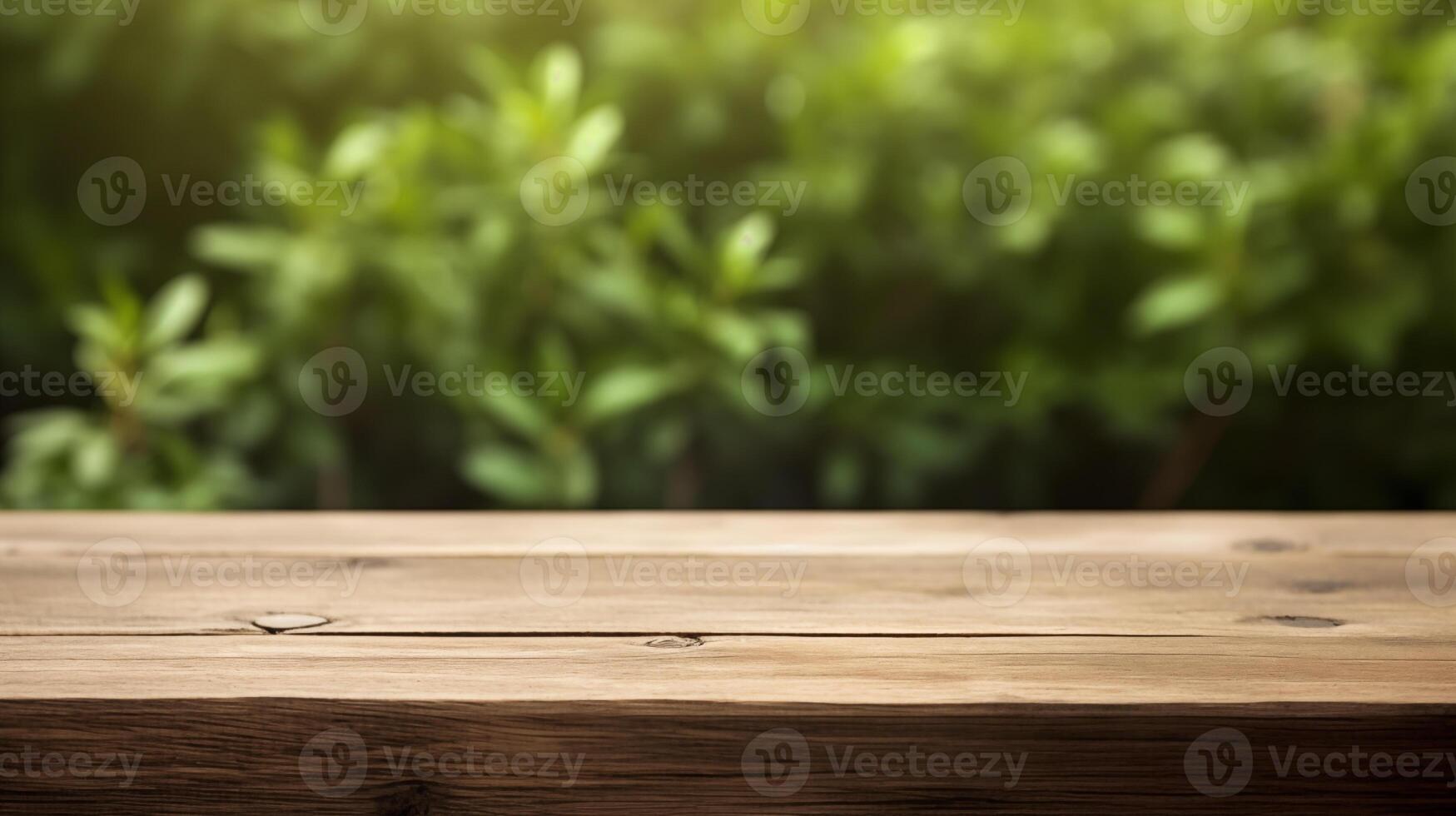 Wooden background with copy space for green garden or nature themes photo