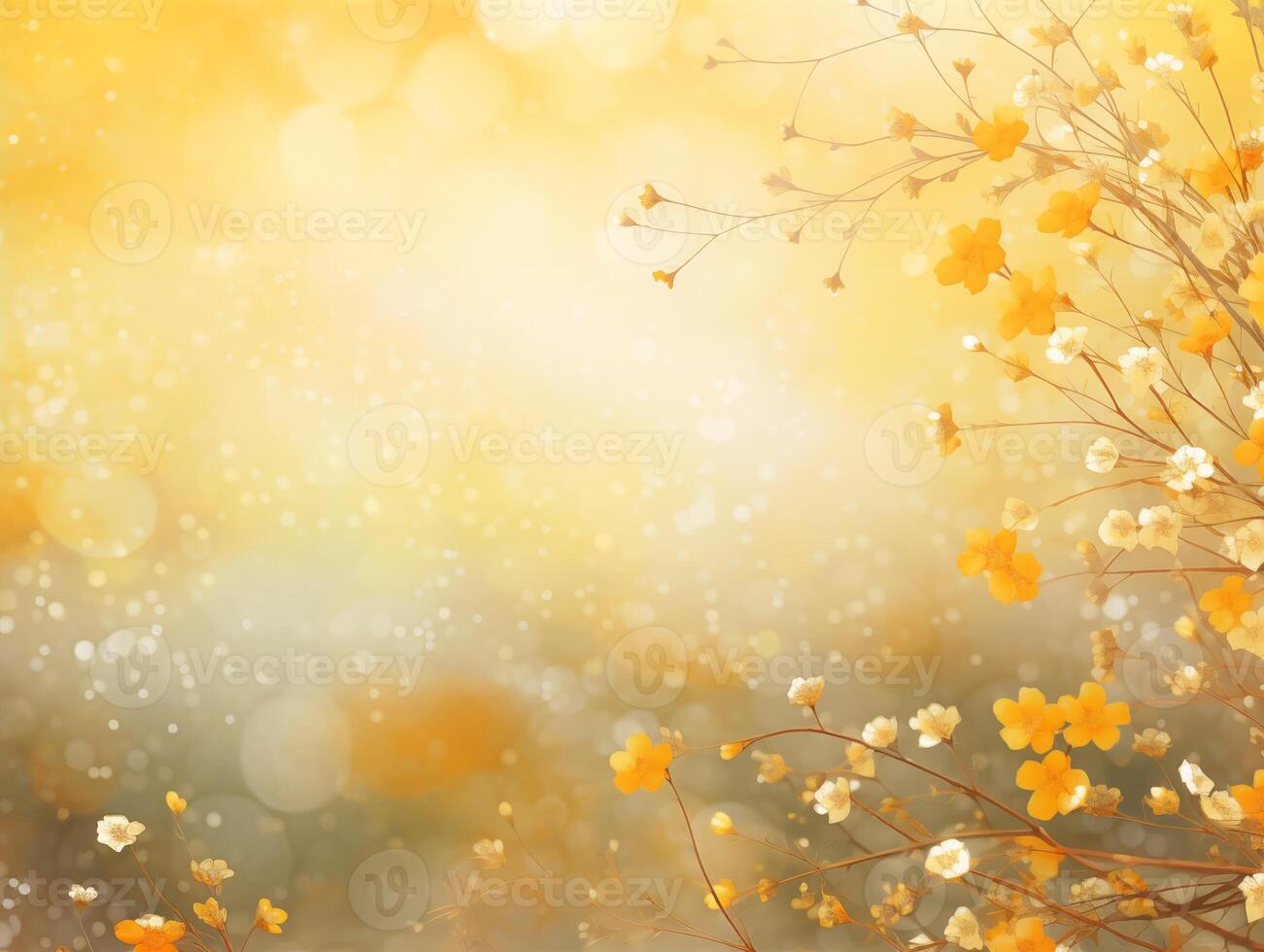 Golden hour sparkle background with copy space amidst blooming wildflowers photo