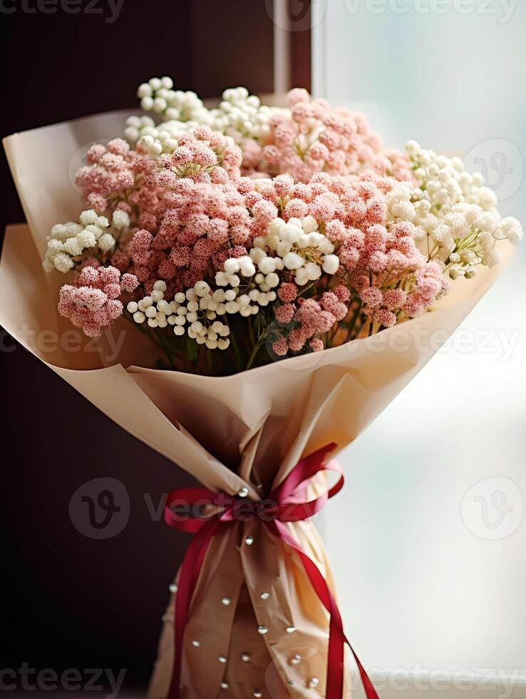 San Valentín día rosado flores ramo de flores de cerca foto