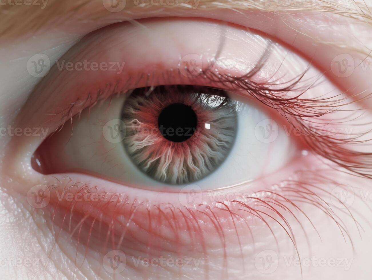 Extreme close-up of a human albino eye with detailed iris and lashes photo