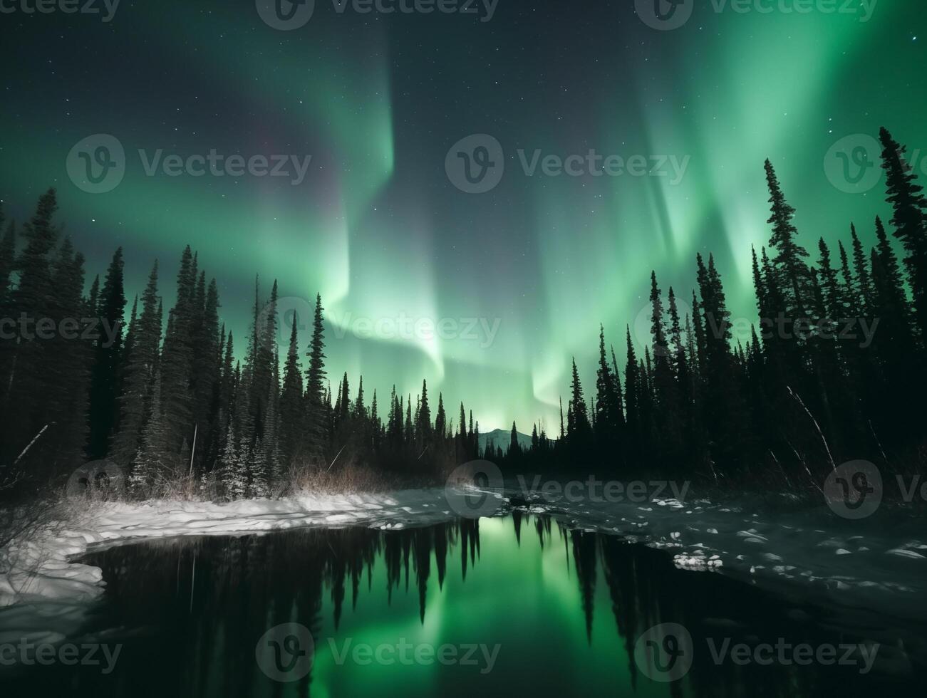 Nothern lights winter landscape. New Year concept photo