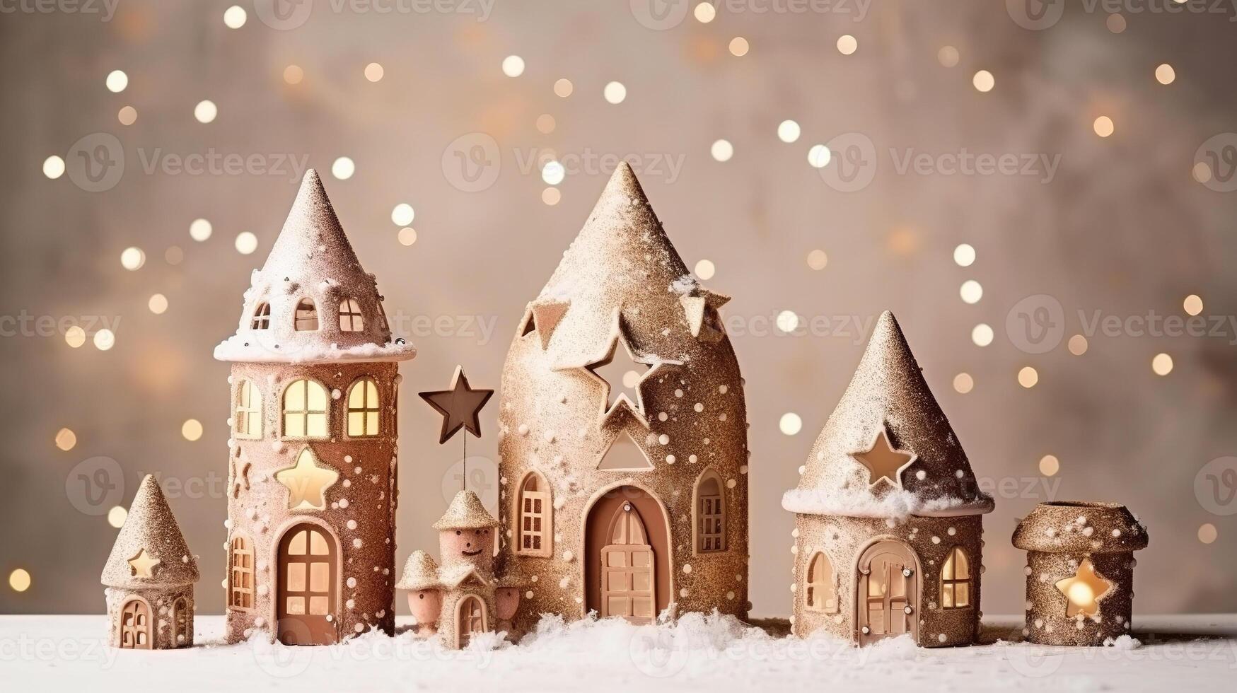 Christmas decorations, toy houses miniature close-up photo