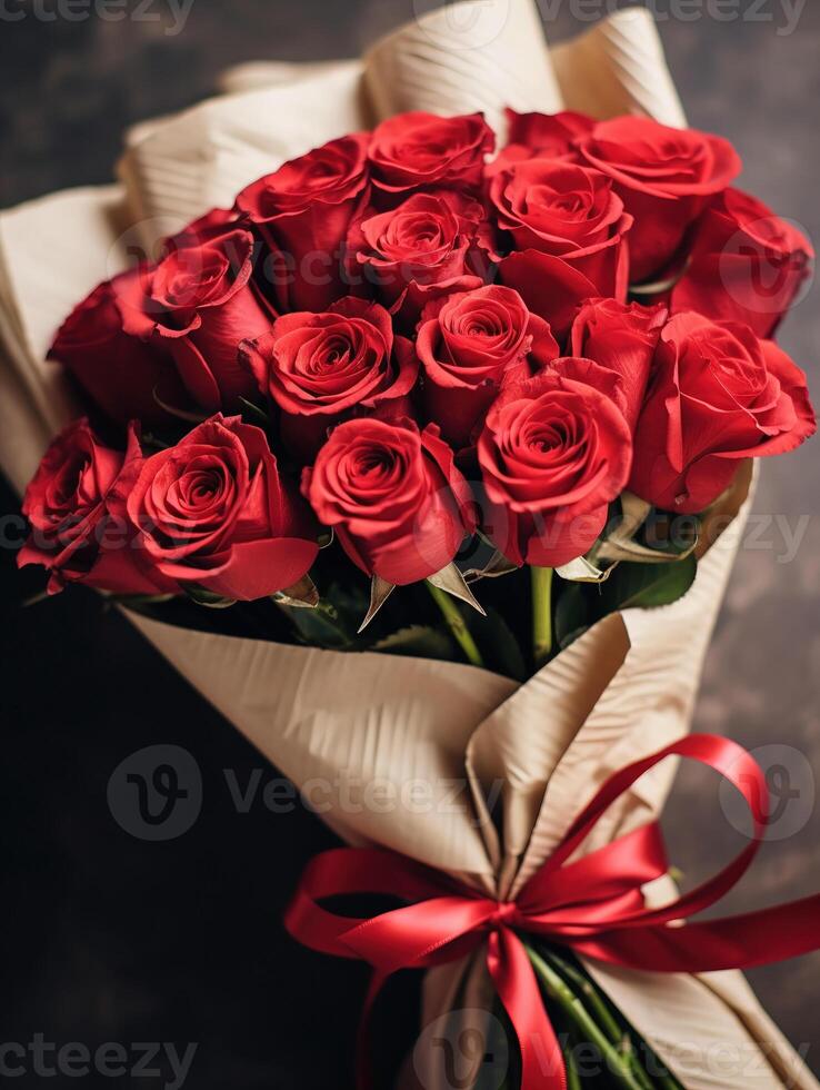 Valentine's day red roses bouquet close-up photo