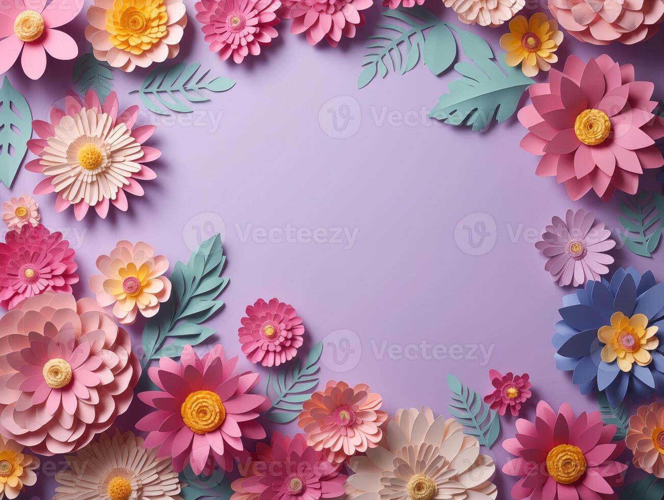 Paper crafted floral background with copy space for creative design use photo