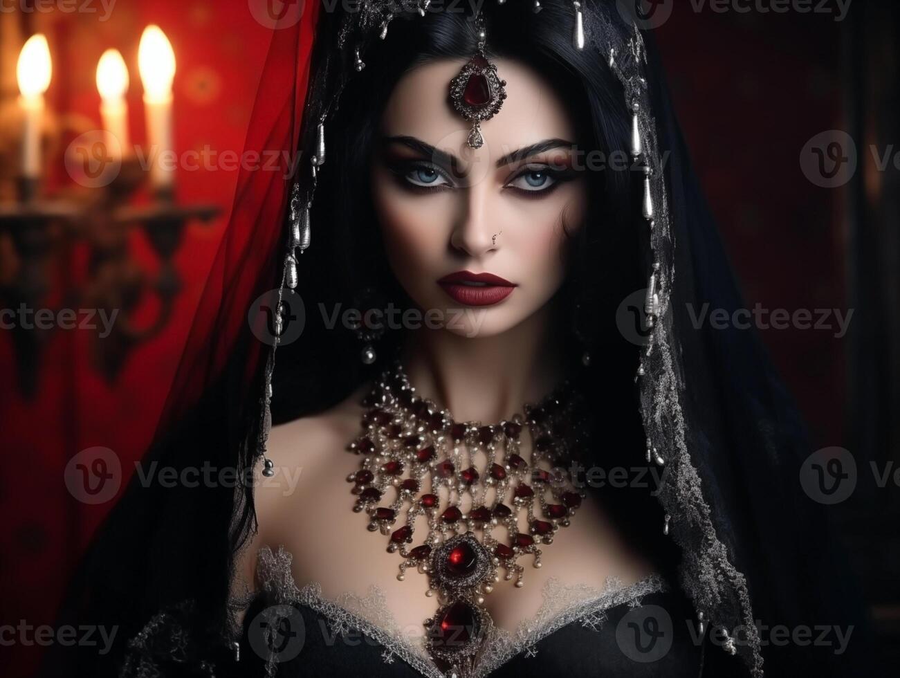 Beautiful gothic girl in medieval outfit close-up photo