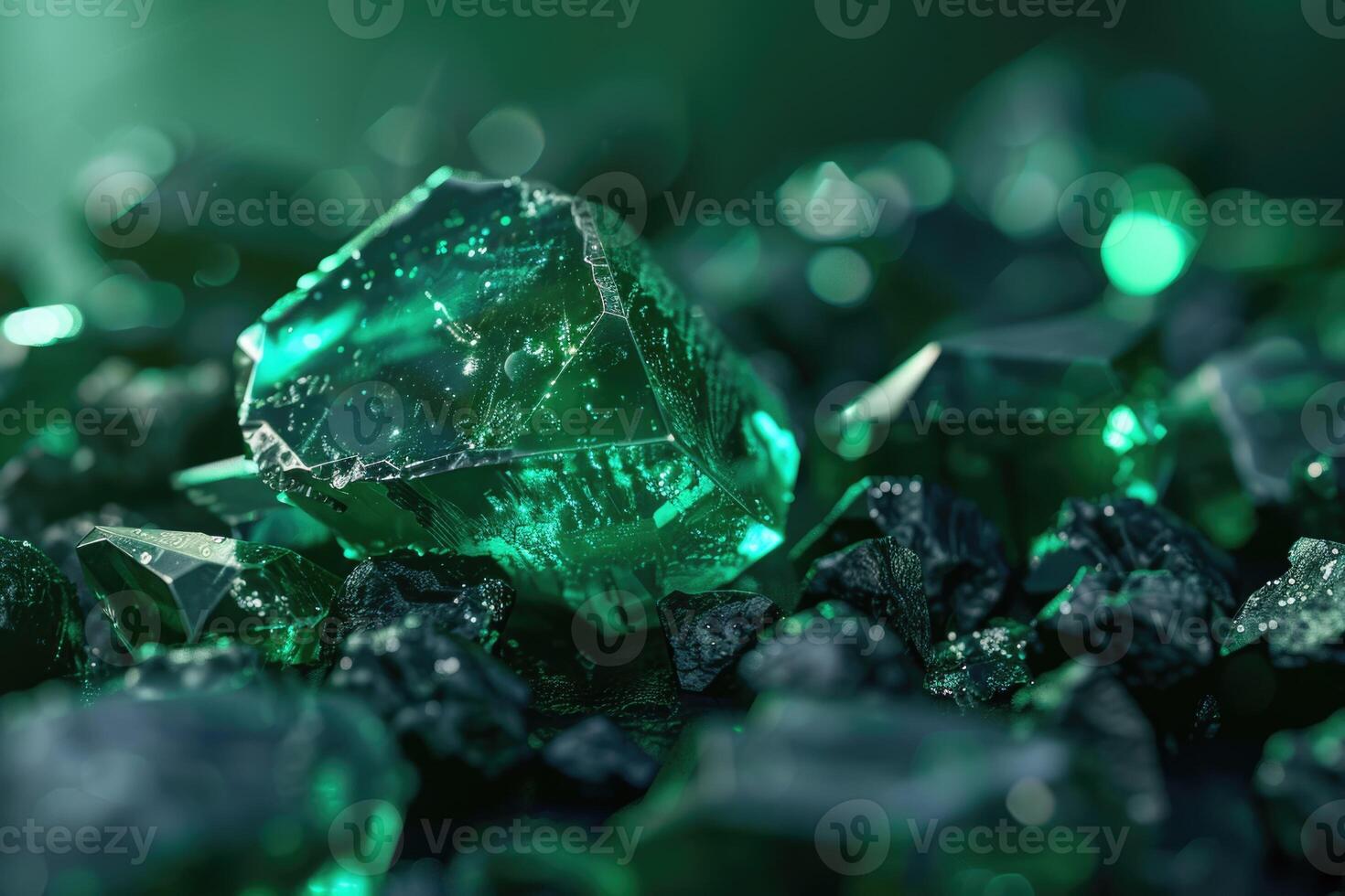 The emerald gemstone jewelry photo with black stones and dark lighting.