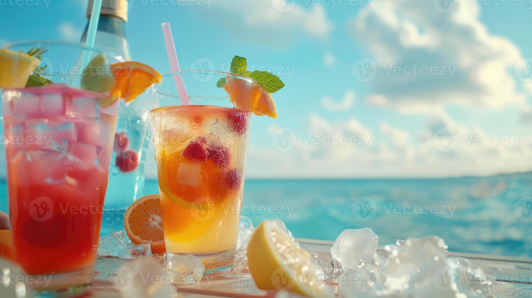 Refreshing summer cocktails by the beach. photo