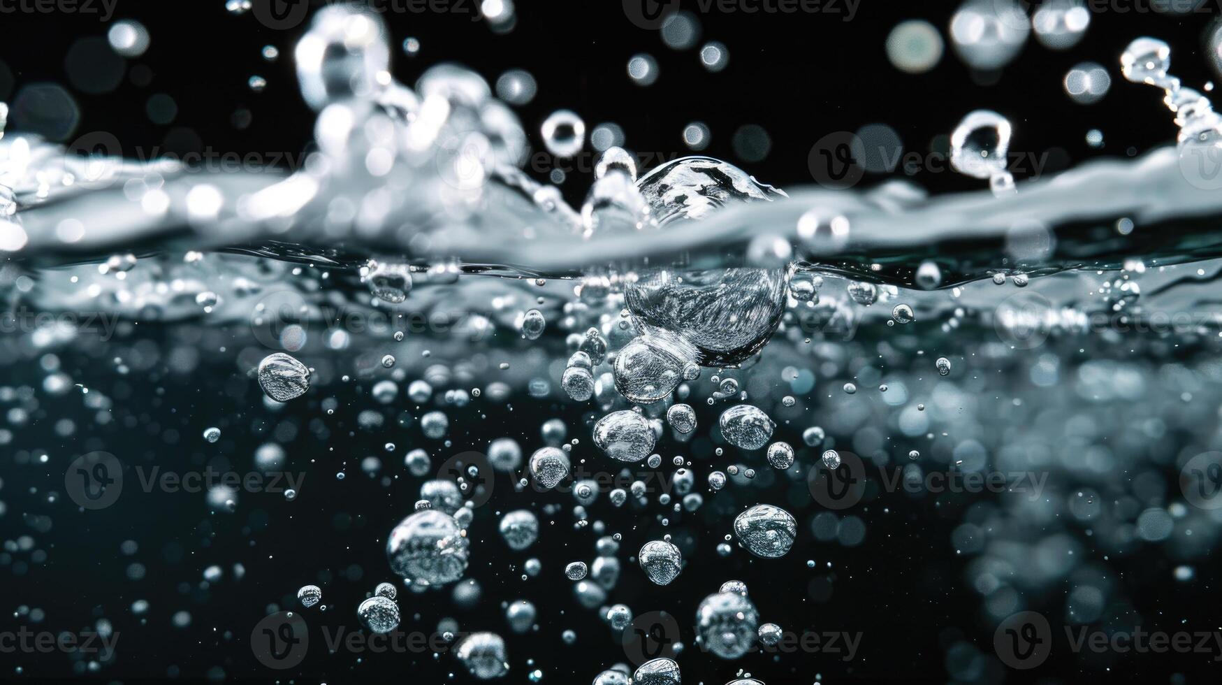 White bubbles of oxygen in clear water isolated on black. photo