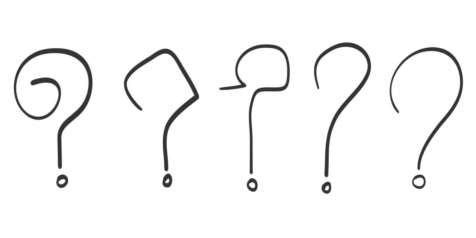 Set of hand drawn question marks. doodle questions marks. isolated on black and white vector