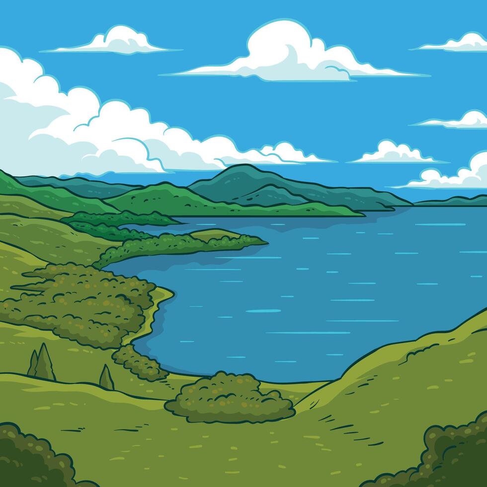 hand drawn toba lake vector