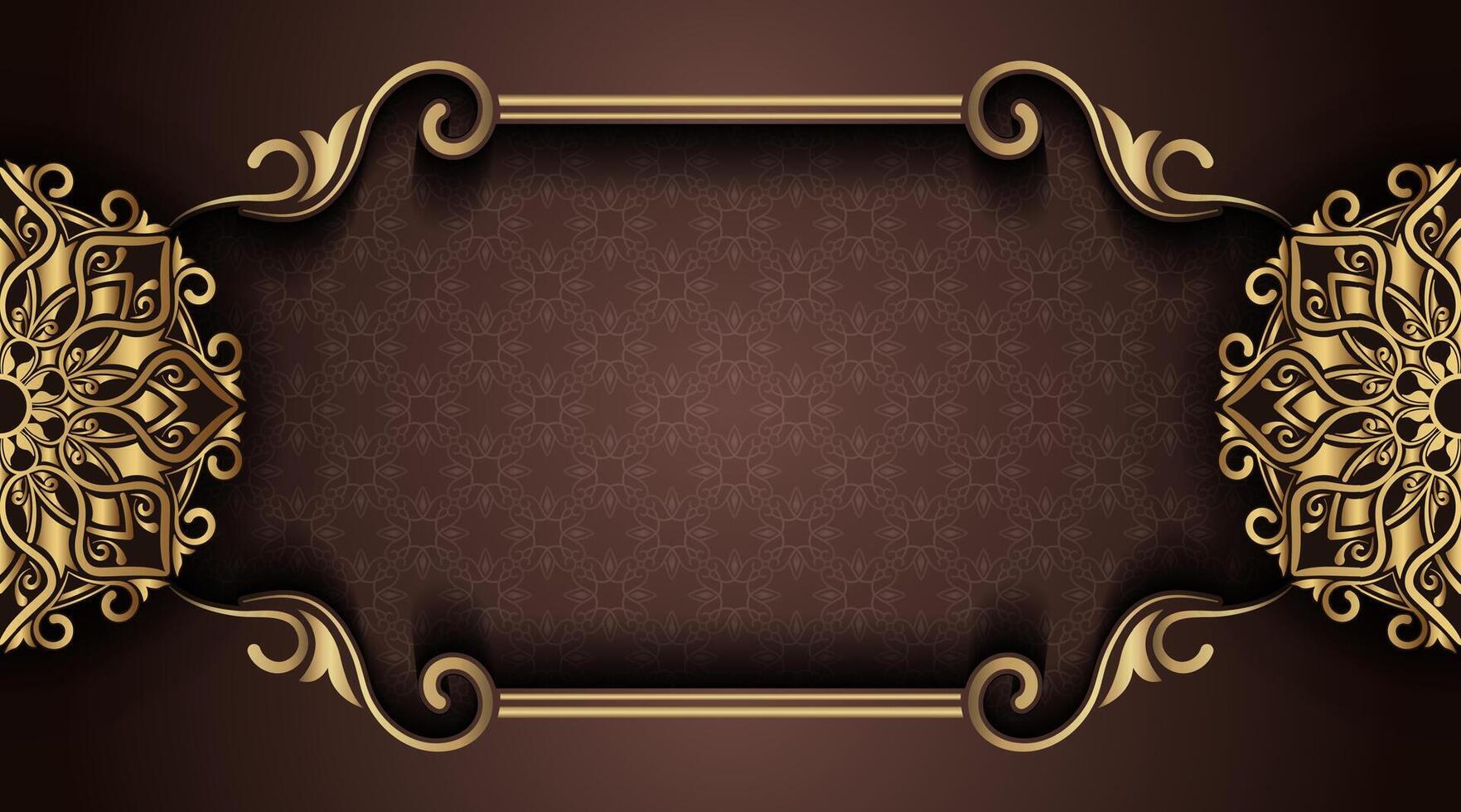 brown background with gold mandala ornaments vector